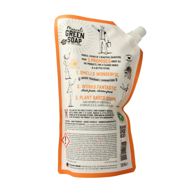 Marcel's Green Soap Afwasmiddel sinaasappel & jasmijn navulling 500 Milliliter