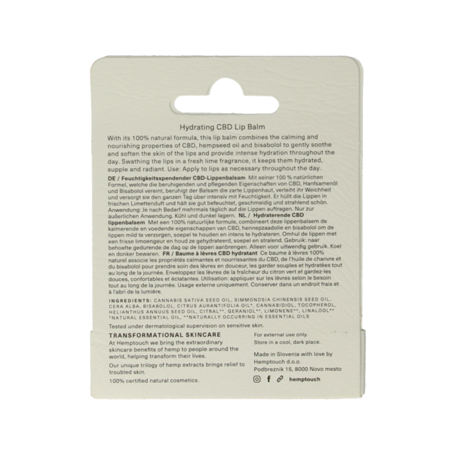 Baume à lèvres hydratant Hemptouch 4,5 ml