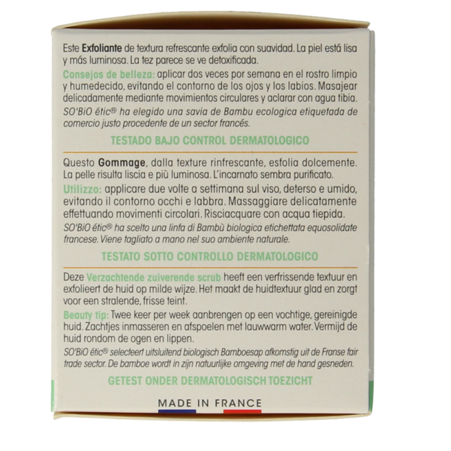 Exfoliante facial alisador de limpieza profunda con bambú So Bio Etic 50 ml