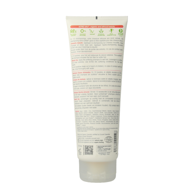 So Bio Etic Shampoo almond milk rice proteins 250 Milliliter