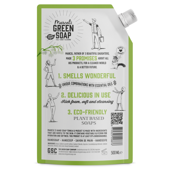 Marcel's Green Soap Sapone per le mani tonka e mughetto ricarica 500 Millilitri