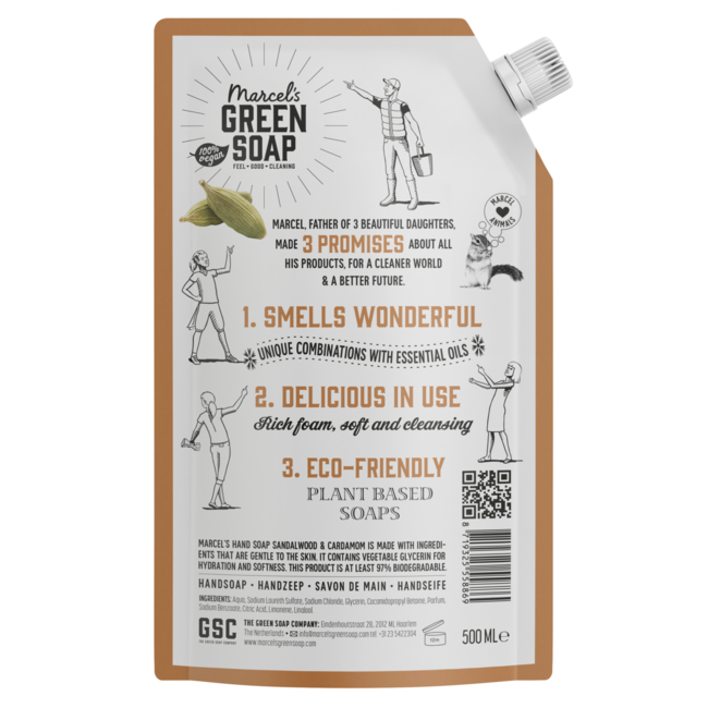 Marcel's Green Soap Handseife Sandelholz & Kardamom Nachfüllung 500 Milliliter