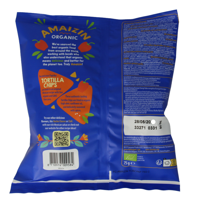 Organic paprika tortilla chips 75g