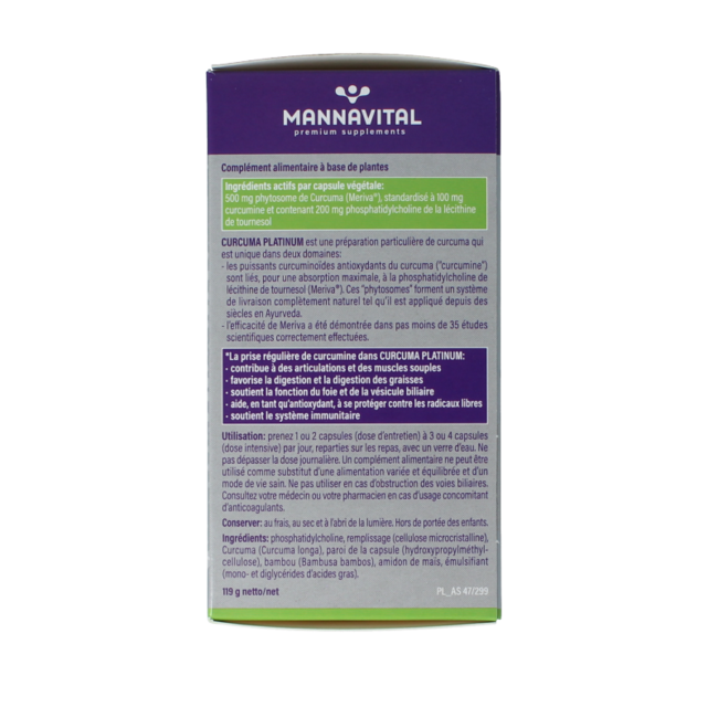 Mannavital Curcuma platinum 180,00 cápsulas vegetales