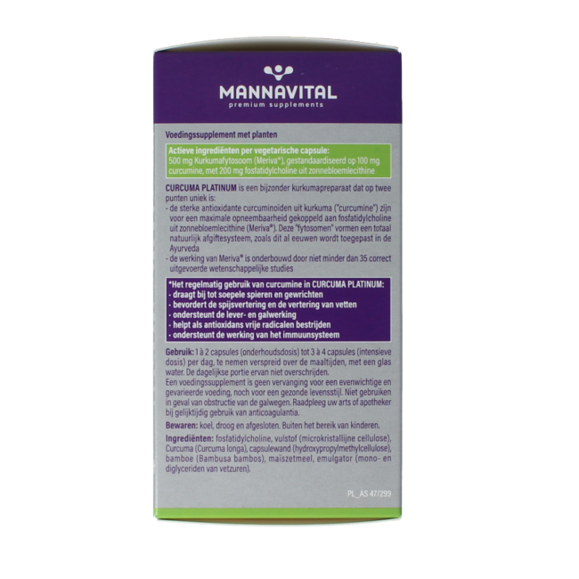 Mannavital Curcuma platinum 180,00 cápsulas vegetales