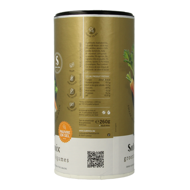 Sublimix Caldo de verduras bajo en sal sin gluten 260 gramos