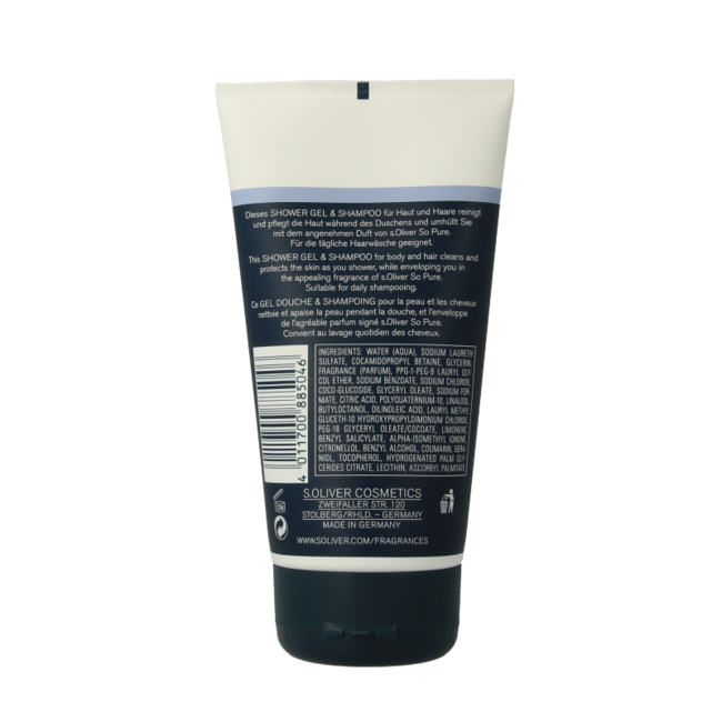 S Oliver So pure men bagnoschiuma e shampoo 150 Millilitri