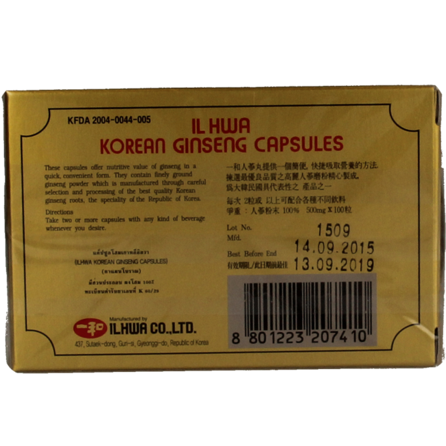 Koreański żeń-szeń w kapsułkach, 100 szt.