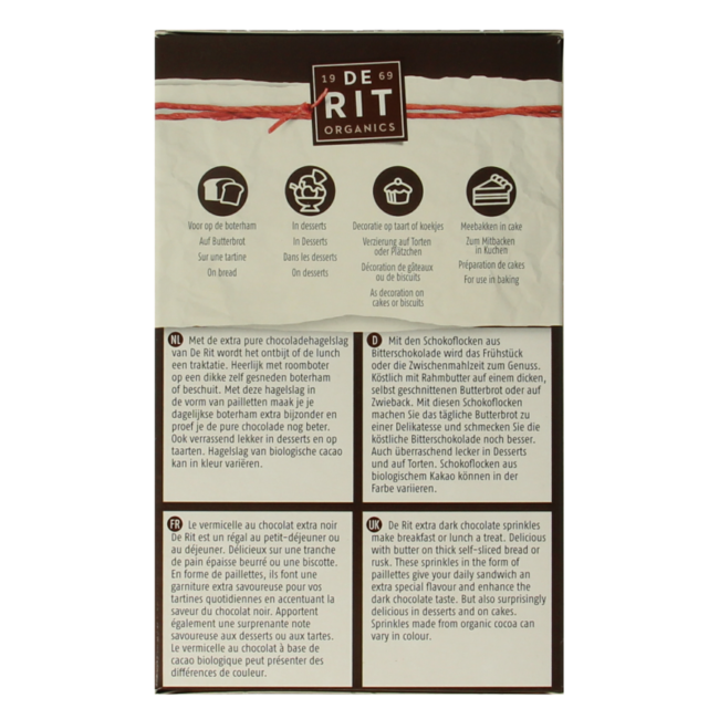 De Rit Chocoreale hagelslag extra puur bio 200 Gram