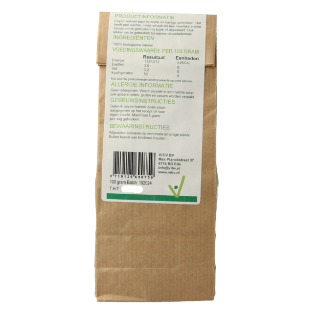 Vitiv Bio-Ceylon-Zimtpulver 100 Gramm