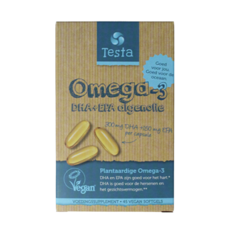 Testa Omega 3 aceite de algas 300mg DHA + 150mg EPA vegano 45 cápsulas blandas