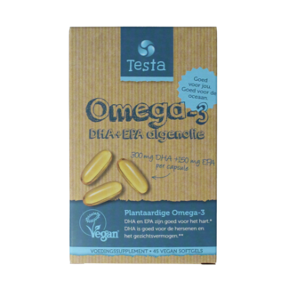 Testa Oméga 3 huile d'algues 300 mg DHA + 150 mg EPA vegan 45 capsules molles
