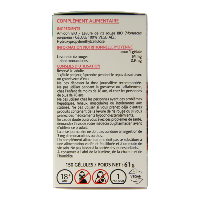 Arroz de levadura roja bio 150 cápsulas