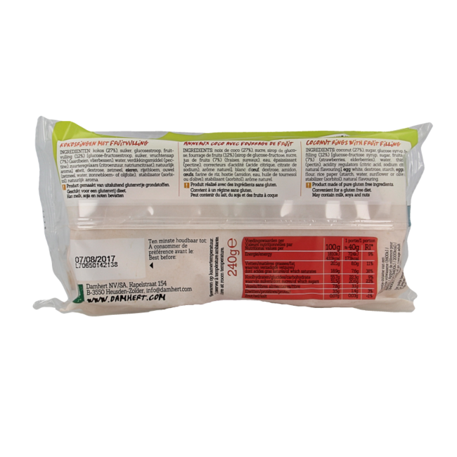 Damhert Gluten-Free Coconut Rings with Fruit Filling 240g