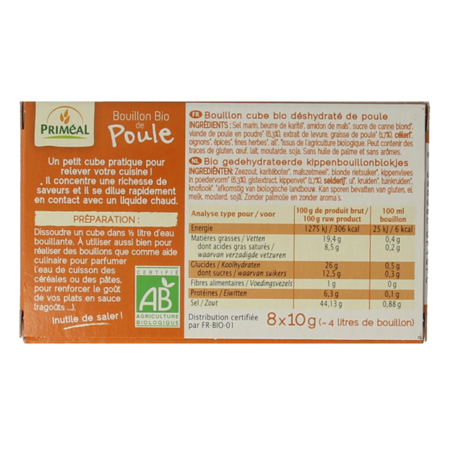 Cubitos de caldo de pollo 10 g bio 8 unidades