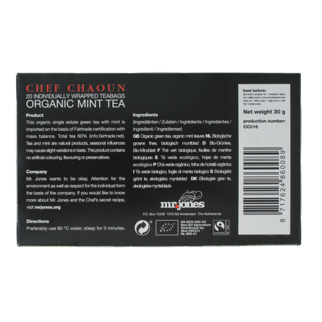 Tè alla Menta Chefchaouen Bio Mr. Jones, 20 Bustine