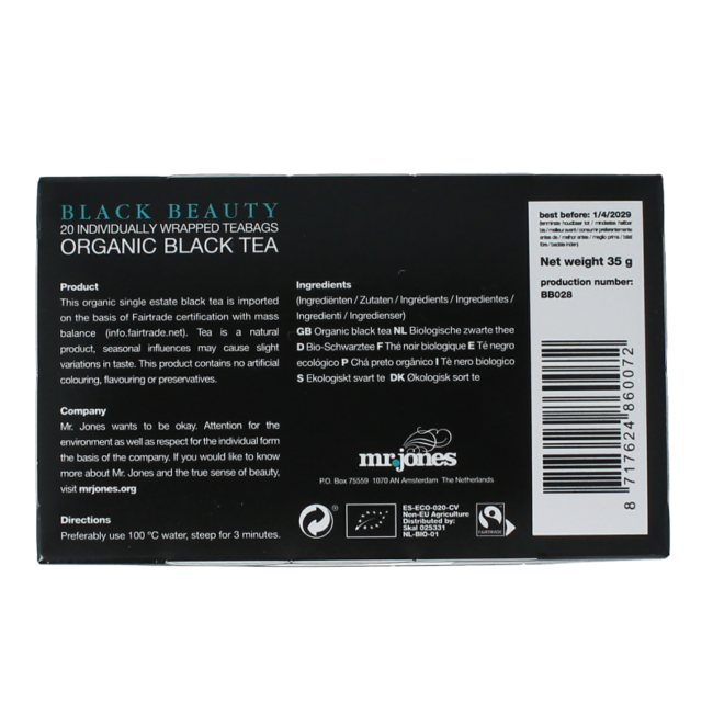 Mr. Jones Black beauty té negro bio 20 bolsitas