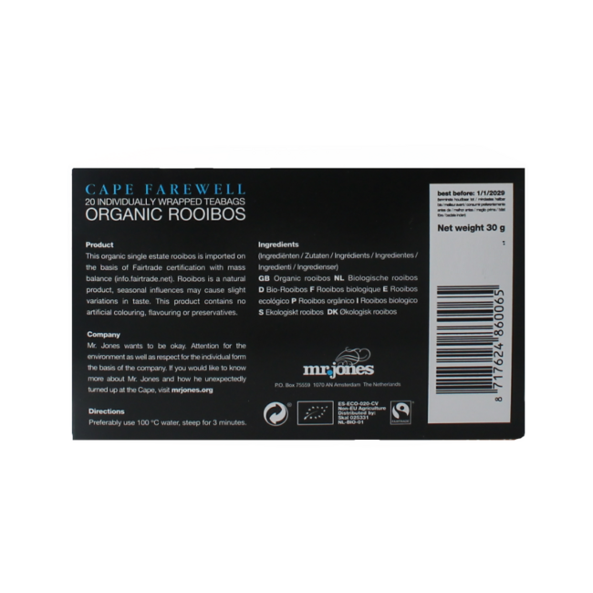 Mr. Jones Cape farewell rooibos bio 20 sachets