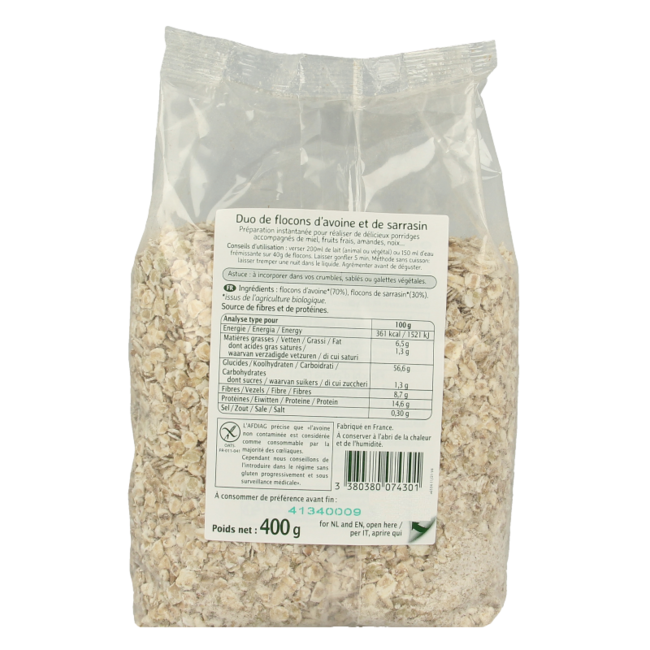 Ma Vie Sans Copos de avena y trigo sarraceno sin gluten bio 400 g