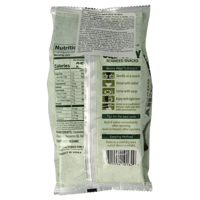 Nori zeewier snack met olijf olie 10 Gram