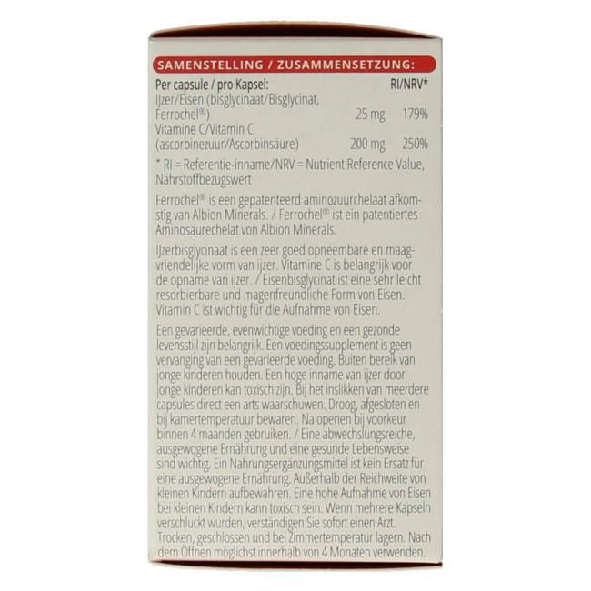 Hierro 25mg con vitamina C 100 Cápsulas