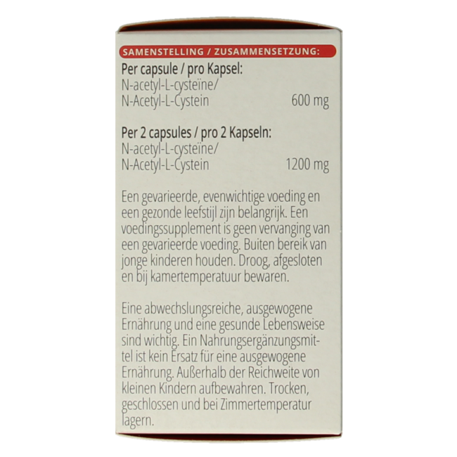 N-acetil-L-cisteína 600 mg 60 cápsulas vegetales