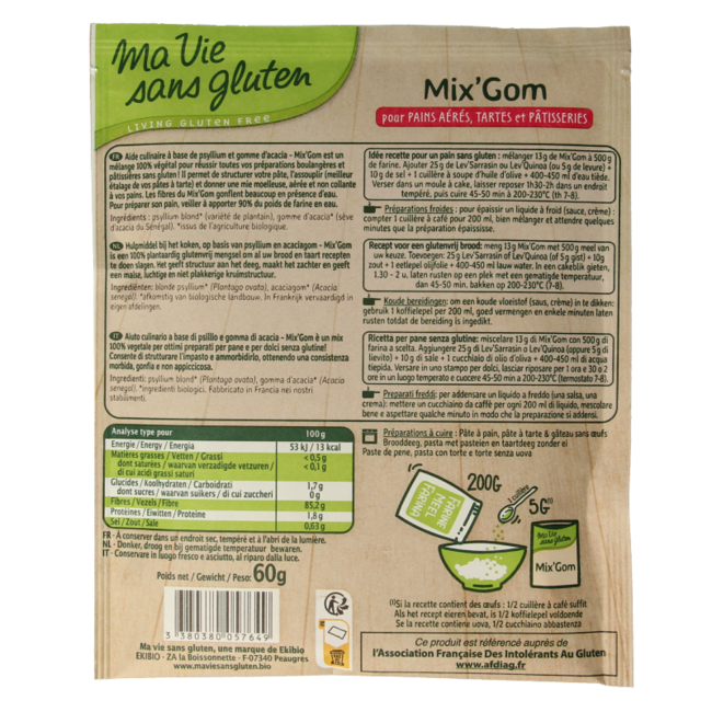 Ma Vie Sans Środek wiążący do chleba i wypieków, mieszanka gum, bezglutenowy, bio 60 Gram