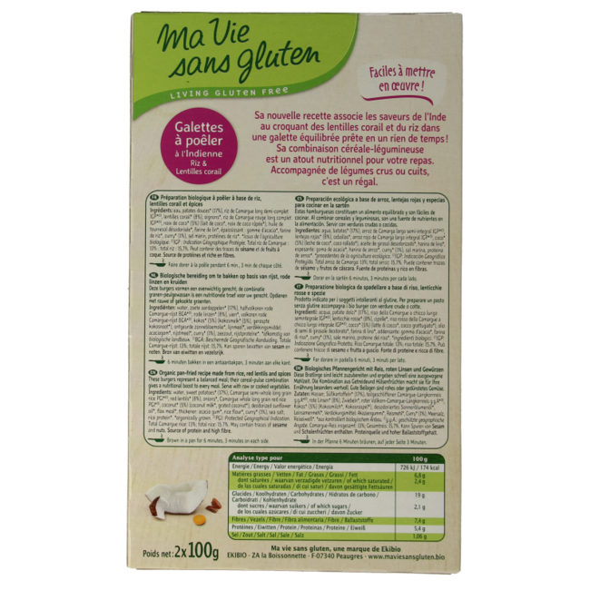 Hamburguesas de arroz indias 2 x 100g veganas sin gluten bio 2 unidades