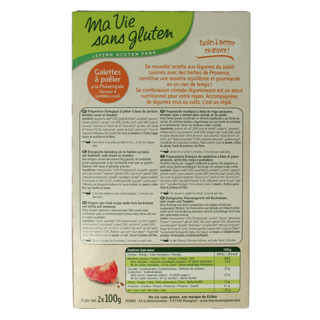 Provençal burgers 2 x 100g gluten-free vegan organic 2 pieces