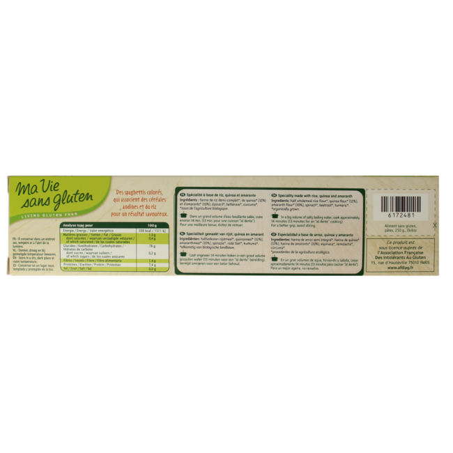 Espaguetis tricolor sin gluten bio 250 gramos