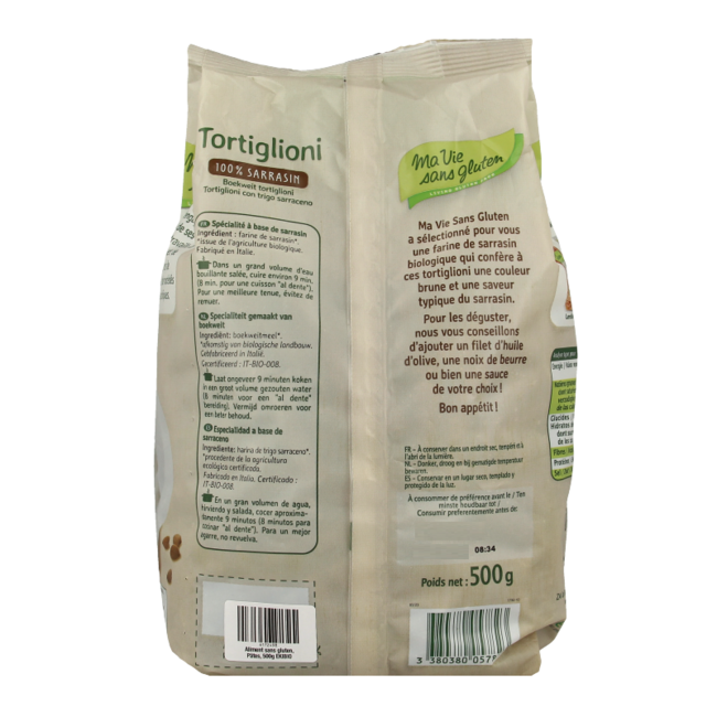 Tortiglioni pasta buckwheat gluten-free organic 500 Gram