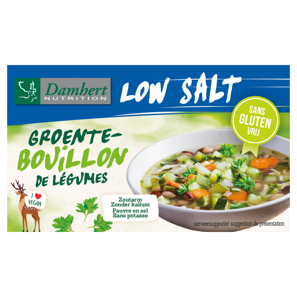 Damhert Dado da Brodo Vegetale Damhert a Basso Contenuto di Sale 64 Grammi