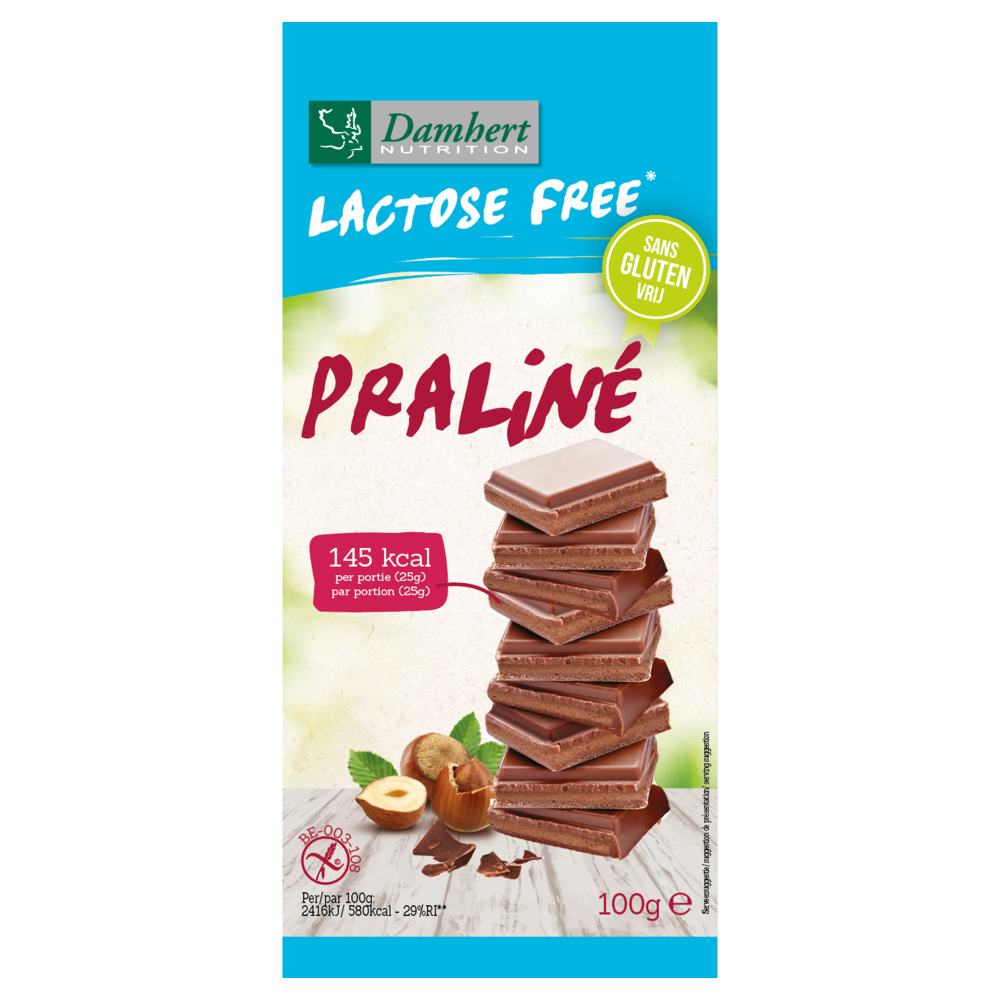Damhert Tavoletta di Cioccolato Pralinato Damhert Senza Glutine e Senza Lattosio 100 Grammi