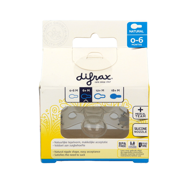 Smoczek uspokajający Difrax Natural 0-6 m, świecący w ciemności, 1 sztuka