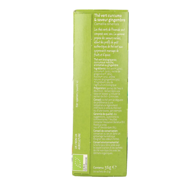 Té verde revitalizante jengibre y cúrcuma bio 20 bolsitas