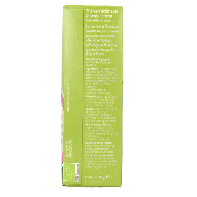 Piramide Refreshing green tea lemon & echinacea organic 20 Bags