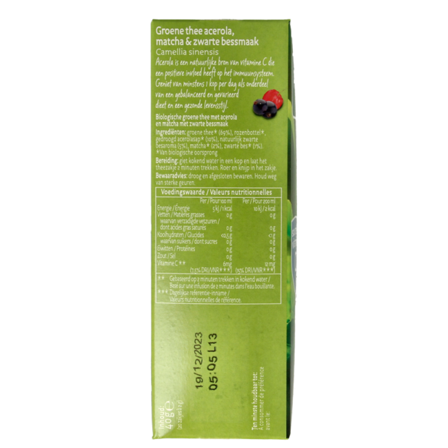 Piramide Immuun té verde acerola matcha y grosella negra bio 20 bolsitas