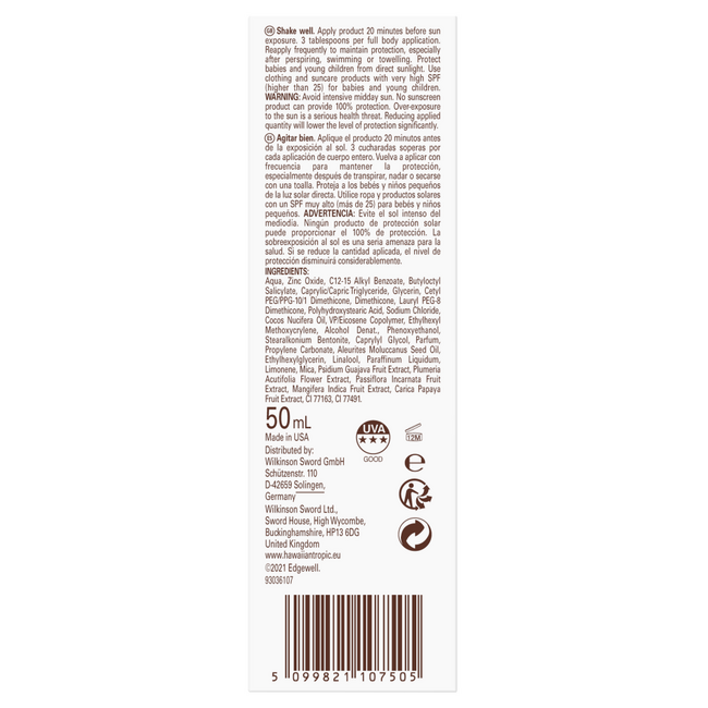 Leche solar facial mineral Hawaiian Tropic SPF30 50 mililitros