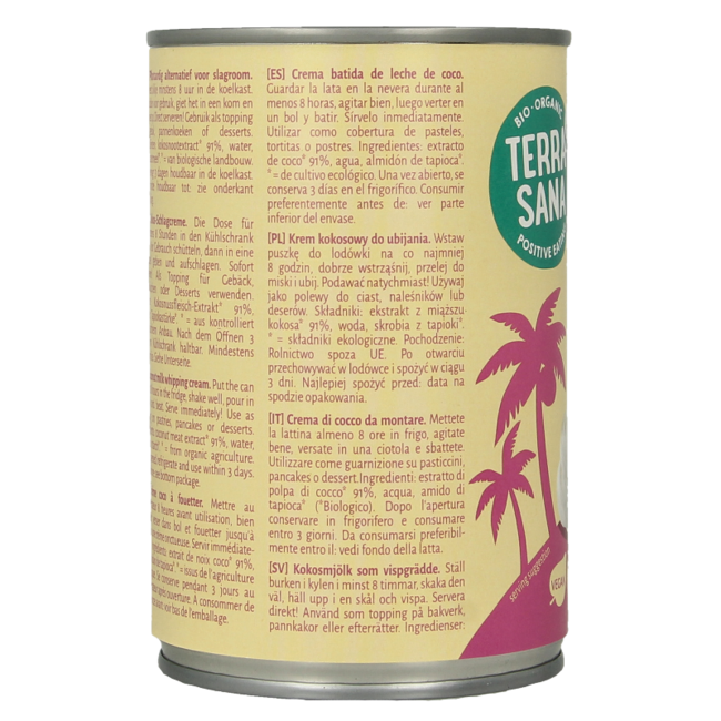 TerraSana Coconut milk whipping cream 30% fat organic 400 Millilitres