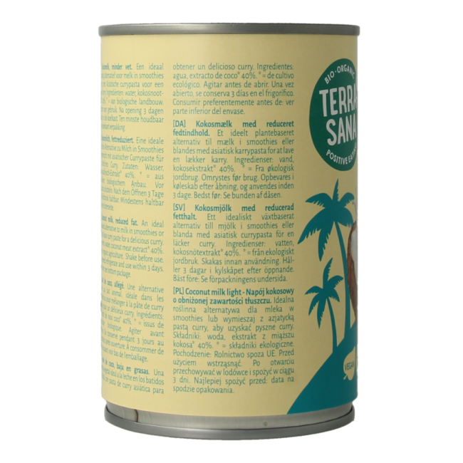 TerraSana Leche de coco light 11% grasa bio 400 mililitros