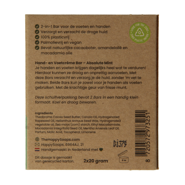 Happysoaps Barre crème mains & pieds Absolute Mint 40 g