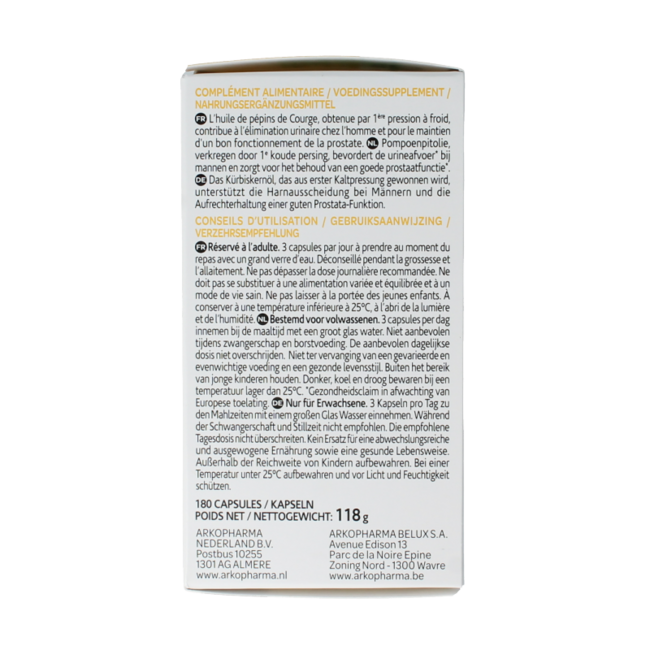 Arkocaps Aceite de Semillas de Calabaza 180 cápsulas