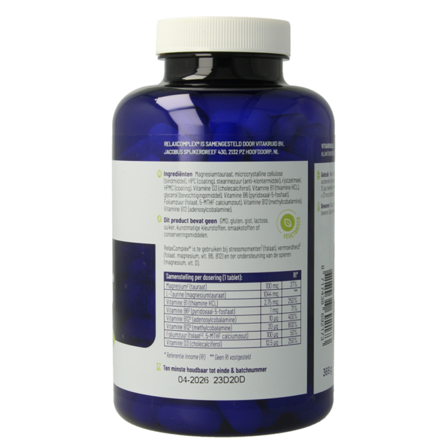 Vitakruid RelaxComplex avec Taurate de Magnésium et Vitamine D3 180 Comprimés