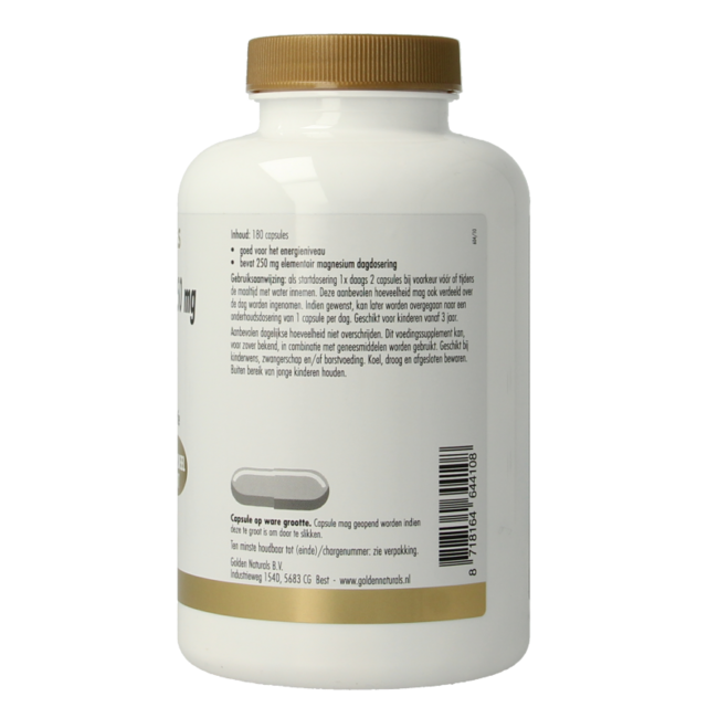 Golden Naturals Magnesiumbisglycinat 250mg 180 Vegetarische Kapseln