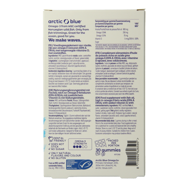 Arctic Blue Omega 3 DHA, EPA et vitamine D 30 gummies