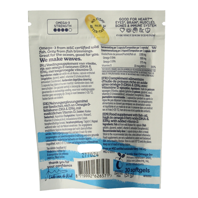 Huile de poisson Pure Alaska MSC avec vitamine D 30 gélules