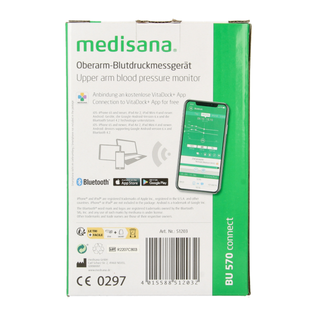 Medisana Blood Pressure Monitor BU 570 connect upper arm white 1 Piece