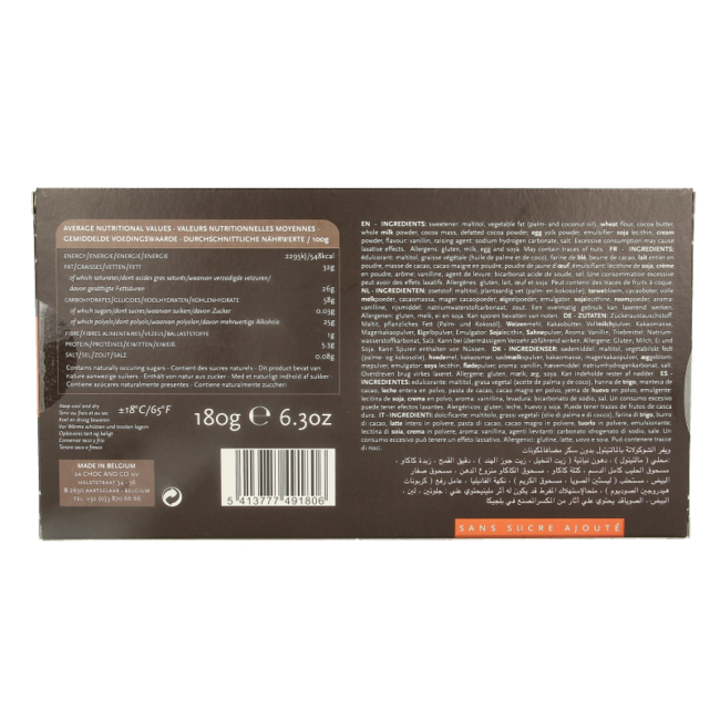 Barquillo de chocolate Perlege con maltitol 180 g