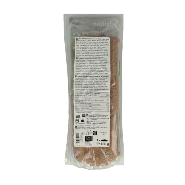Ciabatta con aceitunas sin gluten bio 180 gramos