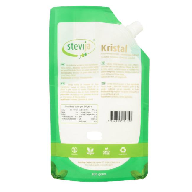 SteviJa Stevia cristal bolsa vertical 300 Gramos